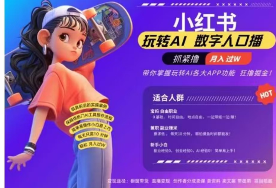 小红书数字人暴力起号，AI改写文案，流量火爆月入破W轻松拿捏，再也不用费劲录口播-优优资源网