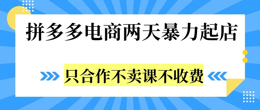 拼多多两天暴力起店，只合作不卖课不收费-优优资源网