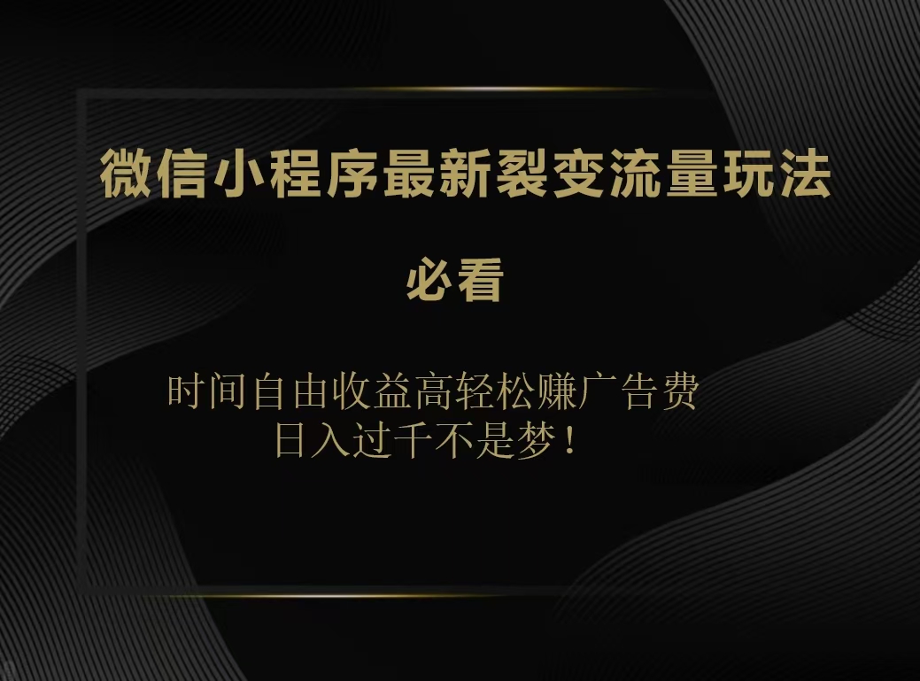 微信小程序最新裂变流量玩法，时间自由收益高轻松赚广告费，日入200-500+-优优资源网