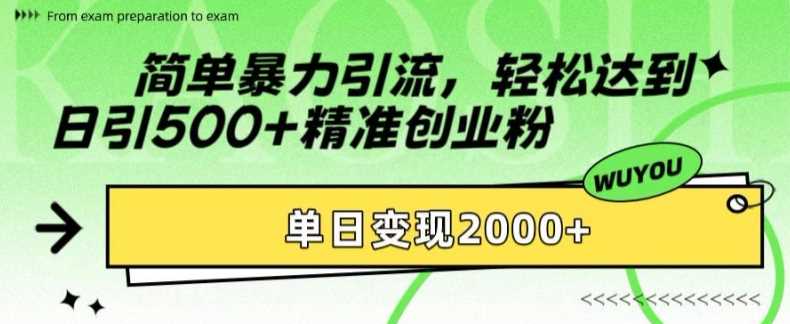 简单暴力引流轻松达到日引500+精准创业粉，单日变现2k【揭秘】-优优资源网