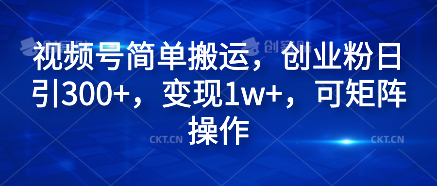 视频号简单搬运，创业粉日引300+，变现1w+，可矩阵操作-优优资源网