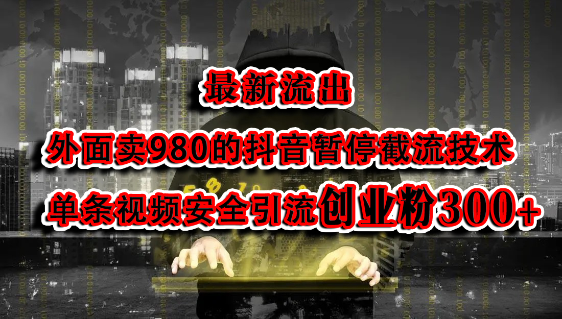 最新流出：外面卖980的抖音暂停截流技术单条视频安全引流创业粉300+-优优资源网