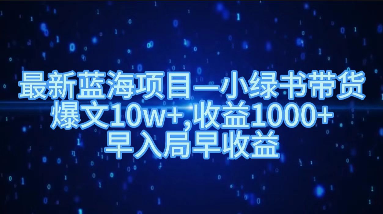 最新蓝海项目小绿书带货，爆文10w＋，收益1000＋，早入局早获益！！-优优资源网