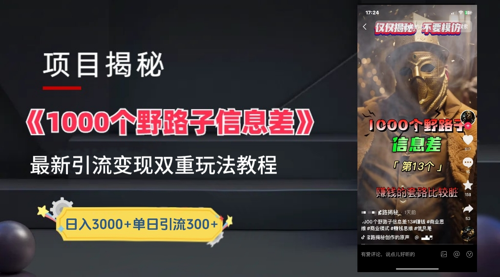 最新一千个野路子信息差玩法教程如何变现＋引流的玩法具体拆解！！！-优优资源网