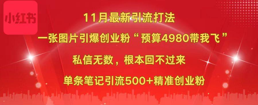 小红书11月最新图片打法，一张图片引爆创业粉“预算4980带我飞”，私信无数，根本回不过来，单条笔记引流500+精准创业粉-优优资源网