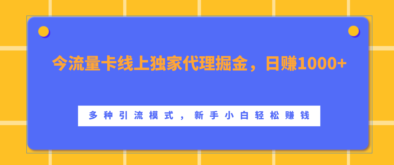 流量卡线上独家代理掘金，日赚1000+ ，多种引流模式，新手小白轻松赚钱-优优资源网