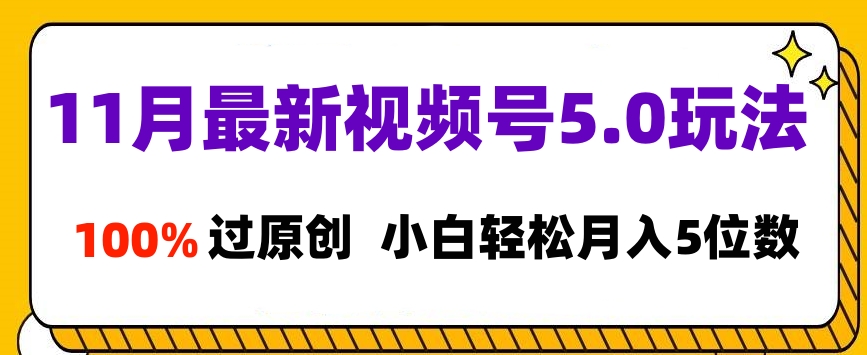 11月最新视频号5.0玩法，100%过原创，小白轻松月入5位数-优优资源网