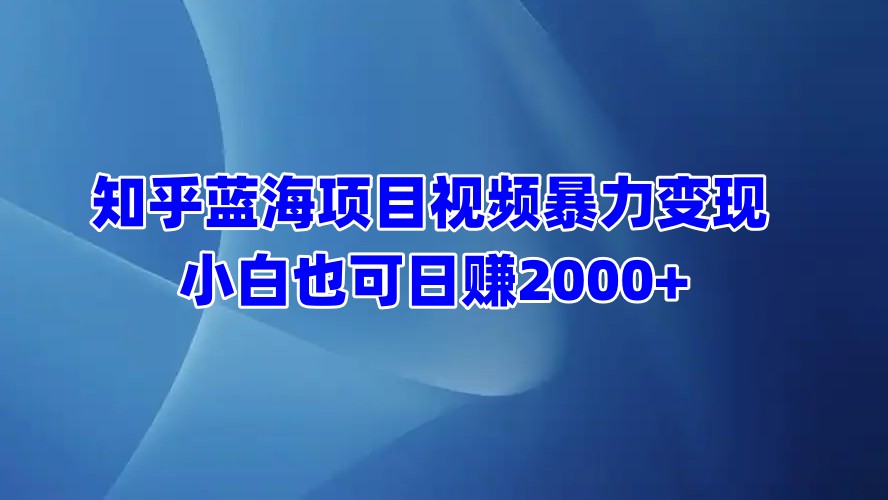 知乎蓝海项目视频暴力变现  小白也可日赚2000+-优优资源网