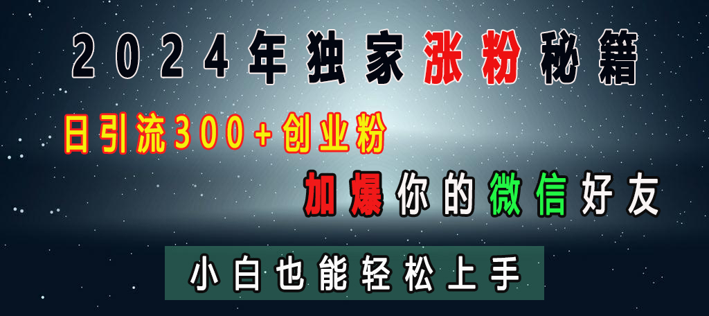2024年独家涨粉秘籍，日引流300+创业粉，加爆你的微信好友，小白也能轻松上手-优优资源网