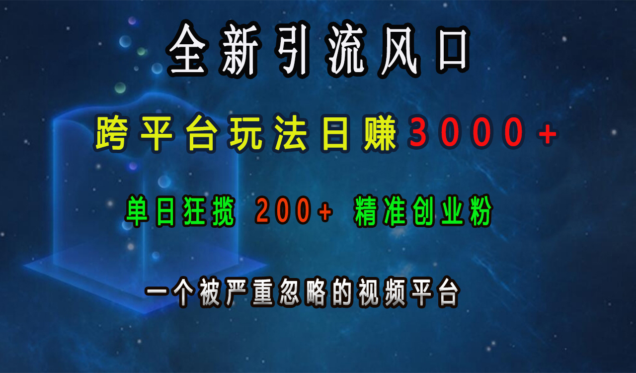 全新引流风口，跨平台玩法日赚3000+，单日狂揽200+精准创业粉，一个被严重忽略的视频平台-优优资源网