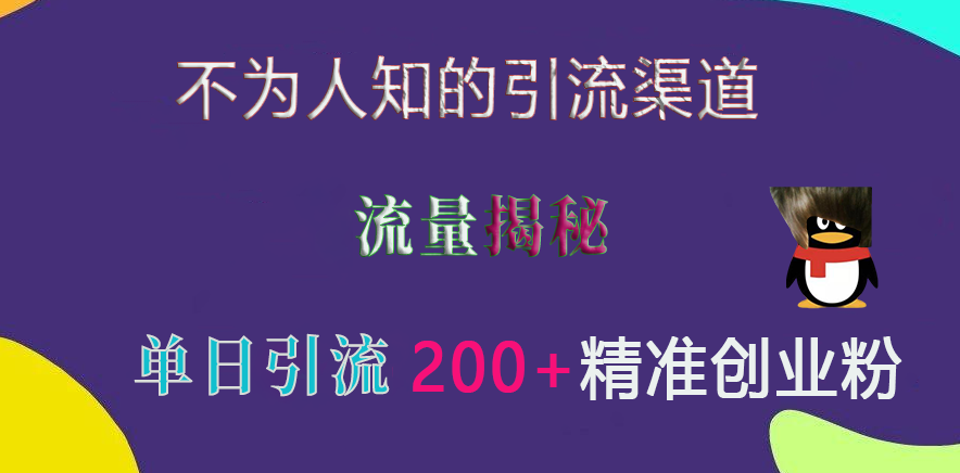 不为人知的引流渠道，流量揭秘，实测单日引流200+精准创业粉-优优资源网