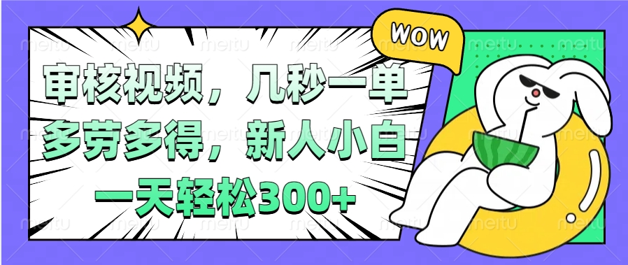 视频审核项目，几秒一单，多劳多得，新人小白一天轻松300+-优优资源网