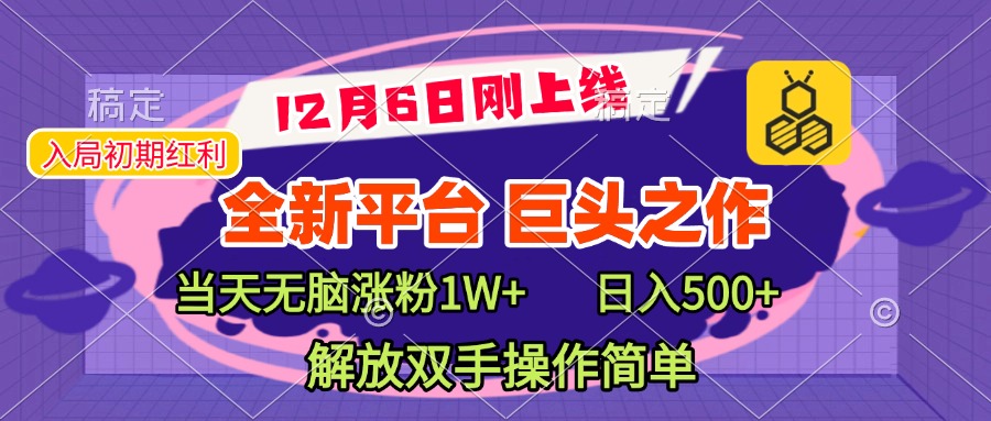 全新引流平台，巨头之作，当天无脑涨粉1W+，日入现500+，解放双手操作简单-优优资源网