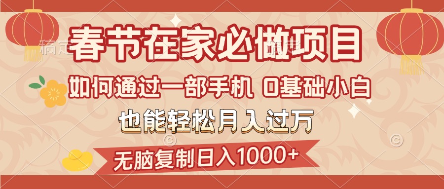 春节在家如何通过一部手机，无脑复制日入1000+，0基础小白也能轻松月入过万-优优资源网