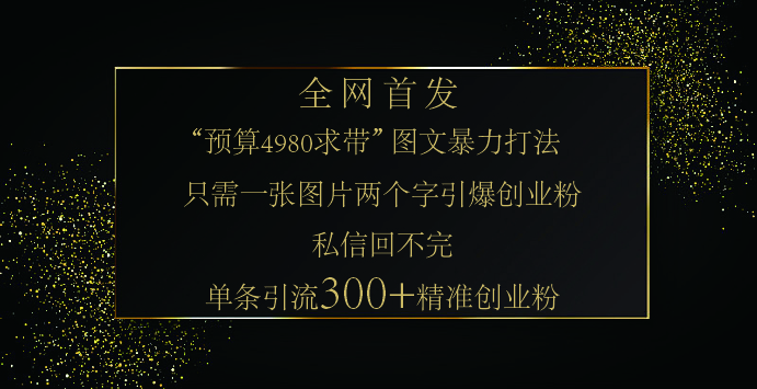 小红书，“预算 4980 带我飞” 的神奇图片引流法，堪称涨粉核武器！只需一张图，就能单条笔记凭借此方法，轻松引流 300 + 精准创业粉！-优优资源网