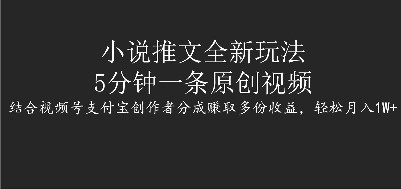 小说推文全新玩法，5分钟一条原创视频，结合视频号支付宝创作者分成赚取多份收益，轻松月入1W+-优优资源网