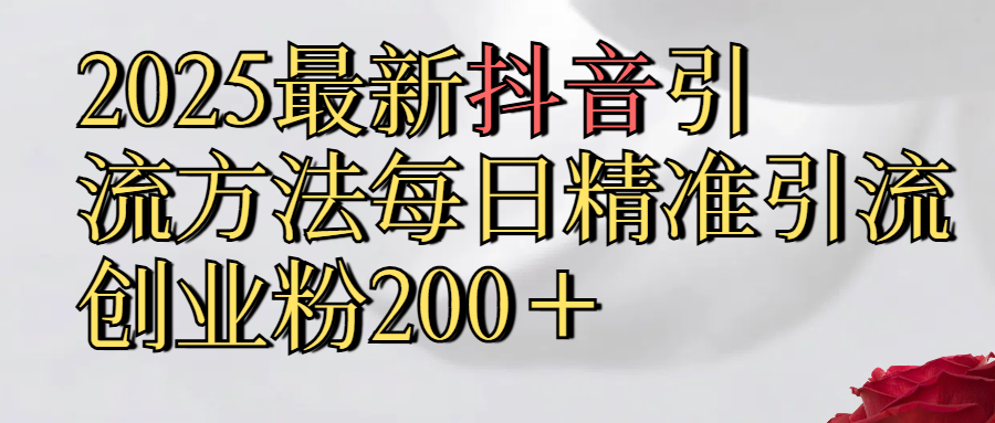 2025最新,抖音引流,方法每日精准引流创业粉300＋-优优资源网