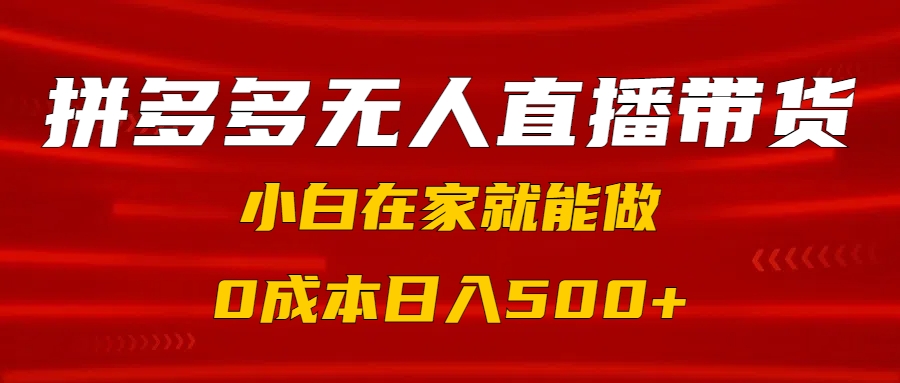 拼多多无人直播带货，小白在家就能做，0成本日入500+-优优资源网