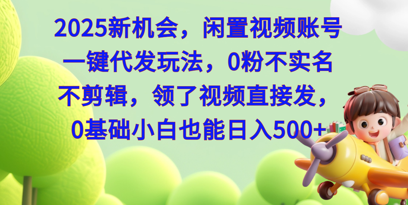 2025新机会，闲置视频账号一键代发玩法，0粉不实名不剪辑，领了视频直接发，0基础小白也能日入500-优优资源网