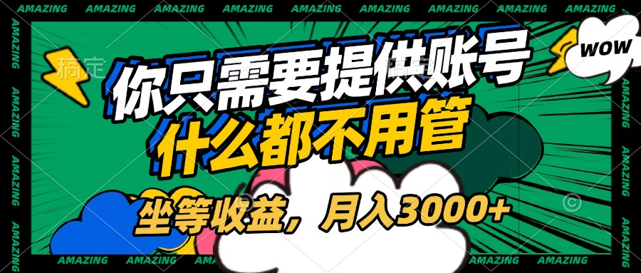 账号全程托管，你只需要提供账号，什么都不用管，坐等收益，月入3000+-优优资源网