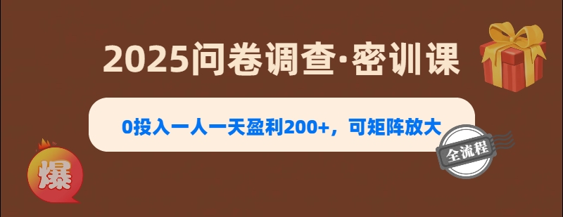 2025《问卷调查》0投入一人一天盈利200+，可矩阵放大-优优资源网