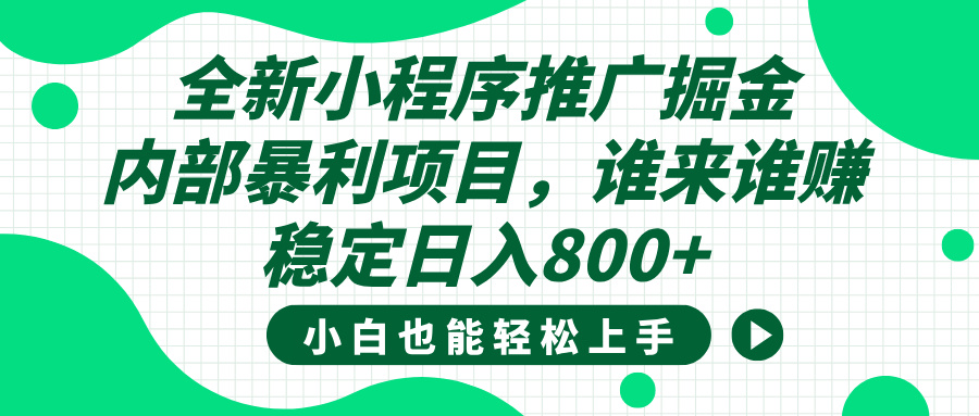 全新小程序推广掘金，内部暴利项目，小白轻松上手，稳定日入800+-优优资源网