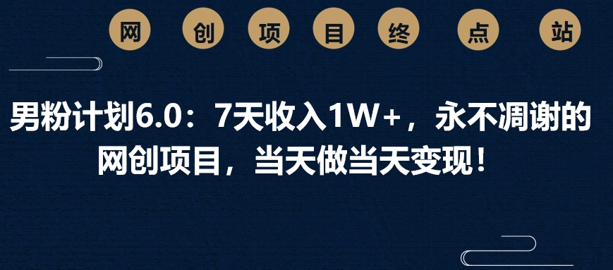男粉计划6.0：7天收入1W+，永不凋谢的网创项目，当天做当天变现！-优优资源网