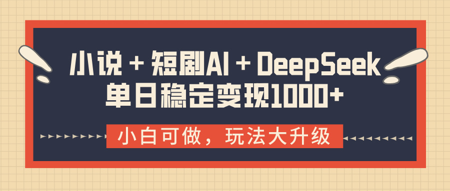 小说＋短剧AI＋DeepSeek结合变现，单日稳定变现1000+-优优资源网