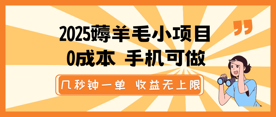 2025薅羊毛小项目，0成本 手机可做，几秒钟一单，收益无上限-优优资源网