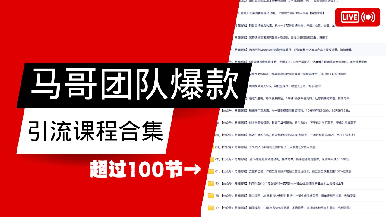 马哥团队【122节】最全项目爆款引流课程合集【持续更新】-优优资源网