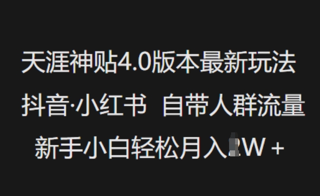天涯神贴4.0版本最新玩法，抖音·小红书自带人群流量，新手小白轻松月入过W-优优资源网