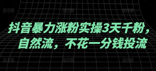 抖音暴力涨粉实操3天千粉，自然流，不花一分钱投流，实操经验分享-优优资源网