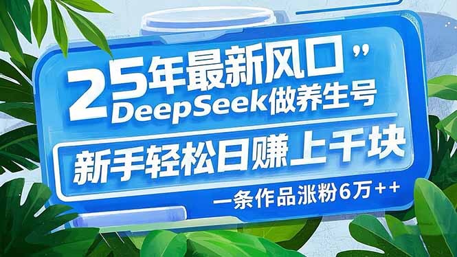 25年最新风口，用DeepSeek做养生号，新手轻松日赚上千块，一条作品涨粉…-优优资源网
