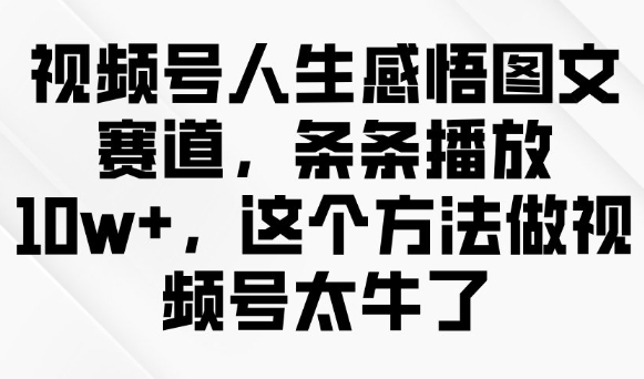 视频号人生感悟图文赛道，条条播放10w+，这个方法做视频号太牛了-优优资源网