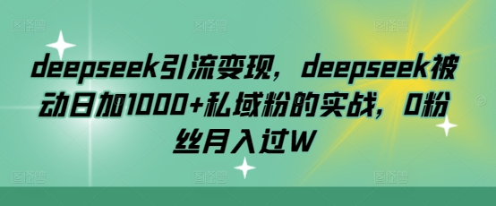 deepseek引流变现，deepseek被动日加1000+私域粉的实战，0粉丝月入过W-优优资源网