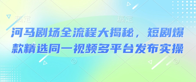 河马剧场全流程大揭秘，短剧爆款精选同一视频多平台发布实操-优优资源网