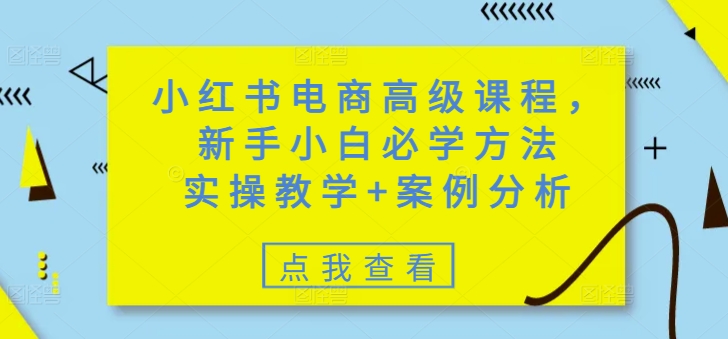 小红书电商高级课程，新手小白必学方法，实操教学+案例分析-优优资源网
