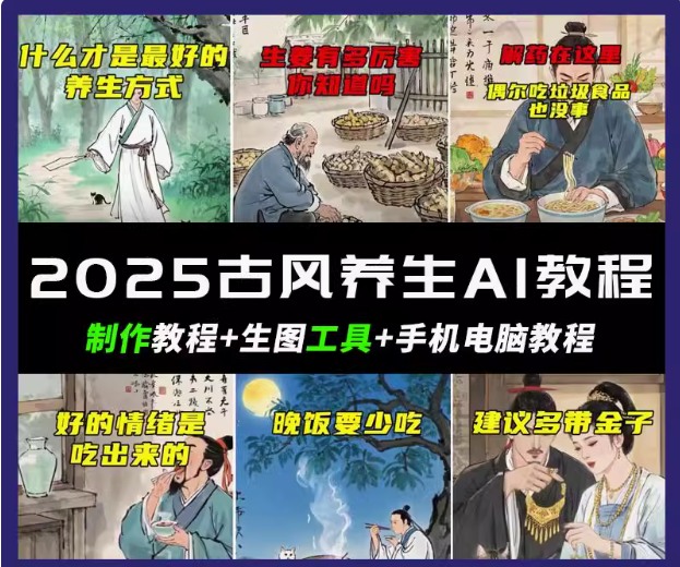 抖音AI古风养生视频教程日入五张 轻松涨粉 10W+-优优资源网