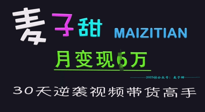 麦子甜30天逆袭视频带货高手，单月变现6W加特训营-优优资源网