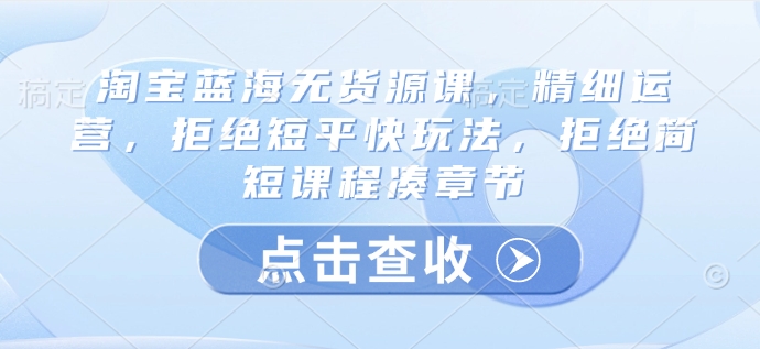 淘宝蓝海无货源课，精细运营，拒绝短平快玩法，拒绝简短课程凑章节-优优资源网