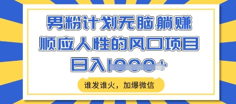 男粉计划无脑躺Z，顺应人性的风口项目，谁发谁火，加爆微信，日入多张-优优资源网