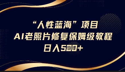人性蓝海AI老照片修复项目保姆级教程，长期复购，轻松日入5张-优优资源网