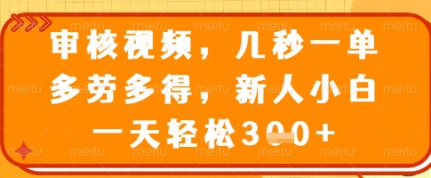 审核视频，几秒一单，多劳多得，新人小白一天轻松3张-优优资源网