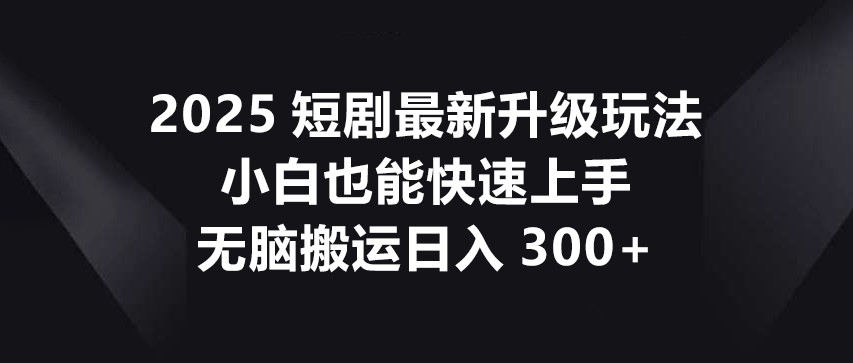 2025短剧最新升级玩法，小白也能快速上手，无脑搬运日入300+-优优资源网