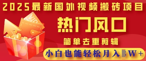 2025最新视频搬砖项目，热门风口，简单去重剪辑，小白也能轻松月入过W-优优资源网