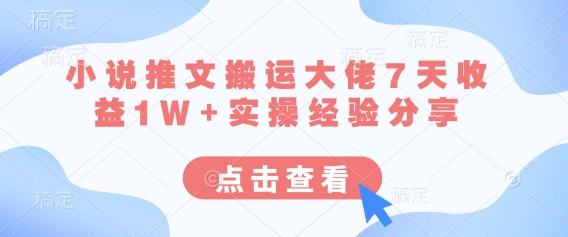 小说推文搬运大佬7天收益1W+实操经验分享-优优资源网