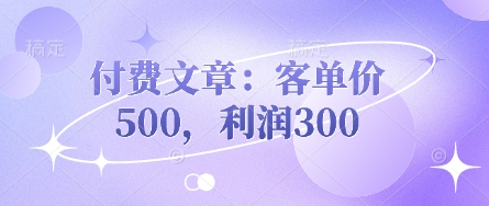 付费文章：客单价500，利润300-优优资源网