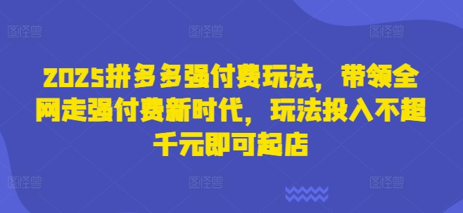 2025拼多多强付费玩法，带领全网走强付费新时代，玩法投入不超千元即可起店-优优资源网