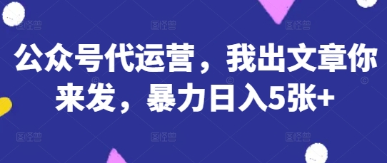 公众号代运营，我出文章你来发，暴力日入5张+-优优资源网