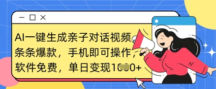 AI一键生成亲子对话视频，条条爆款，一部手机即可操作，单日变现数张-优优资源网
